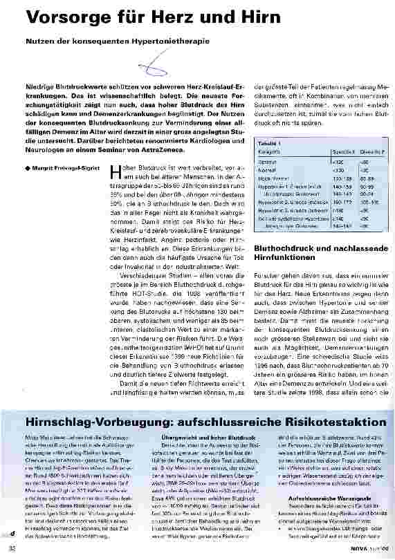 Vorschauseite 1: Vorsorge für Herz und Hirn Nutzen der konsequenten Hypertonietherapie