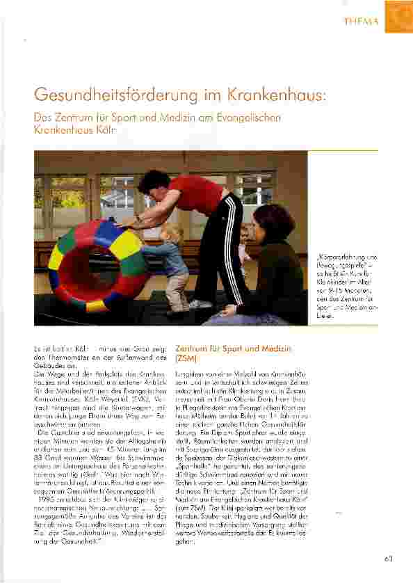Vorschauseite 1: Gesundheitsförderung im Krankenhaus: Das Zentrum für Sport und Medizin am Evangelischen Krankenhaus Köln