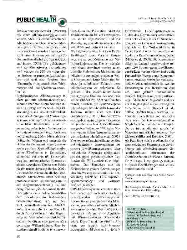 Vorschauseite 2: Problematischer Alkoholkonsum: Prävalenz und Frühintervention