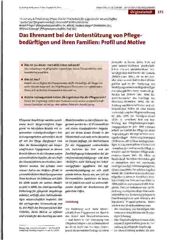 Vorschauseite 1: Das Ehrenamt bei der Unterstützung von Pflegebedürftigen und ihren Familien: Profil und Motive
