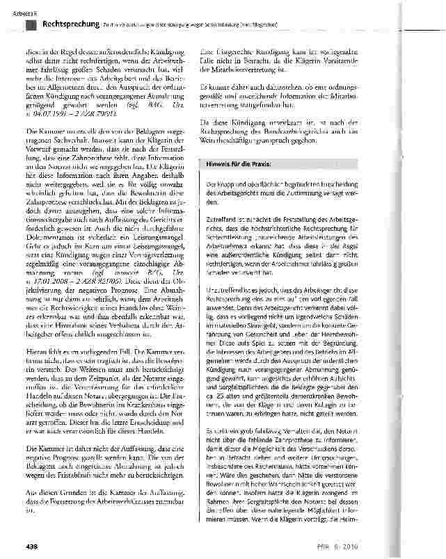 Vorschauseite 4: Zu den Voraussetzungen einer Kündigung wegen Schlechtleistung (hier: Pflegefehler)