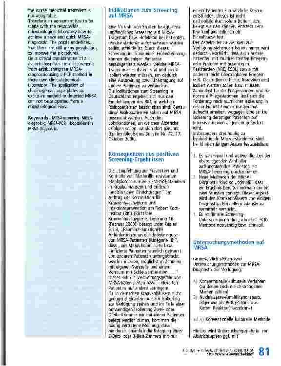Vorschauseite 2: MRSA-Diagnostik im Krankenhauslabor?