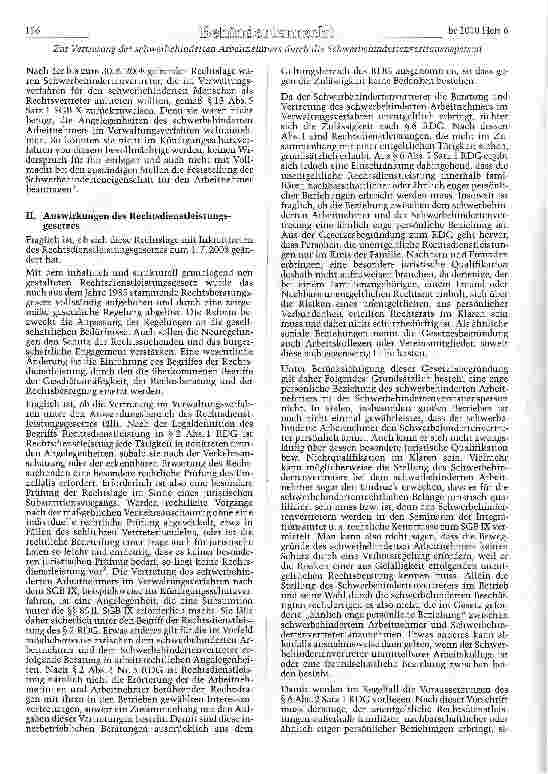 Vorschauseite 2: Zur Zulässiekeit der Vertretung des schwerbehinderten Arbeitnehmers durch (He Schwerbehindertenvertrauensperson im Verwaltungsverfahren vor dem Integrationsamt nach dem Rechtsdien…