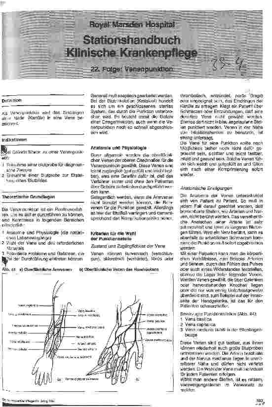 Vorschauseite 1: Stationshandbuch - Klinische Krankenpflege 22. Folge: Venenpunktion