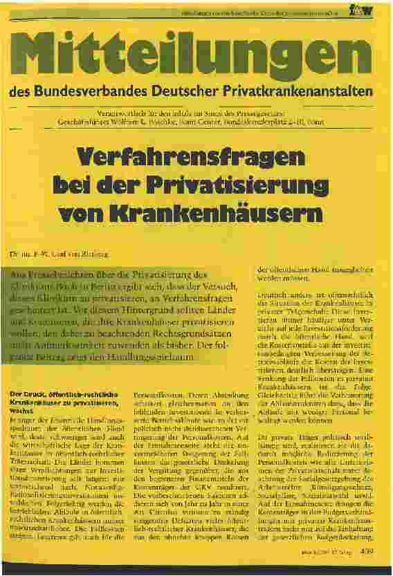 Vorschauseite 1: Verfahrensfragen bei der Privatisierung von Krankenhäusern