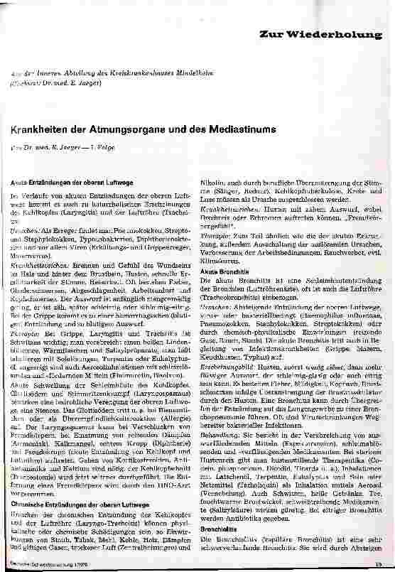 Vorschauseite 1: Krankheiten der Atmungsorgane und des Mediastinums 1. Folge
