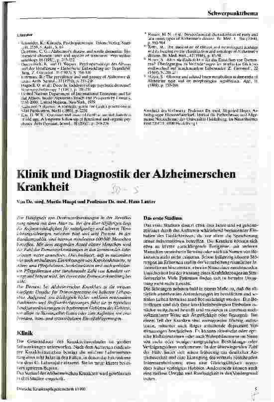 Vorschauseite 1: Klinik und Diagnostik der Alzheimerschen Krankheit