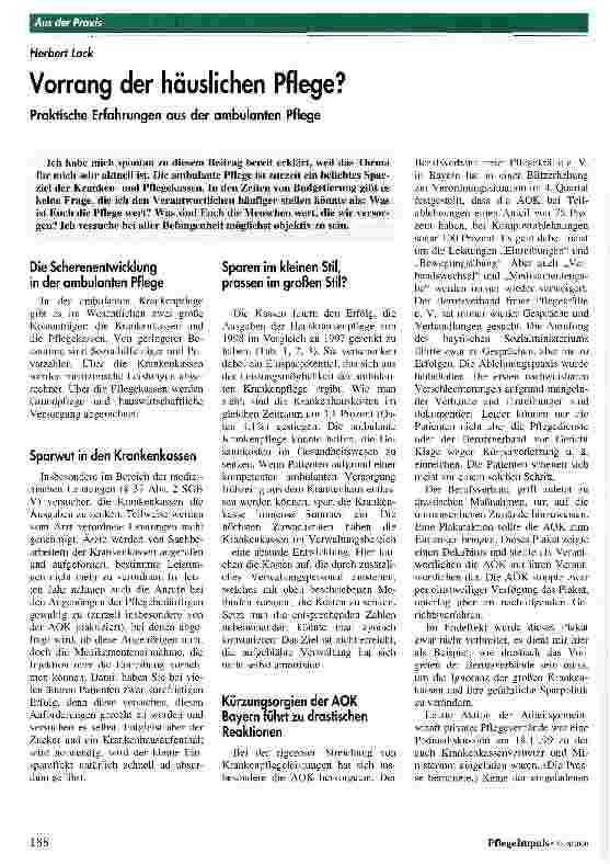 Vorschauseite 1: Vorrang der häuslichen Pflege? Praktische Erfahrungen aus der ambulanten Pflege