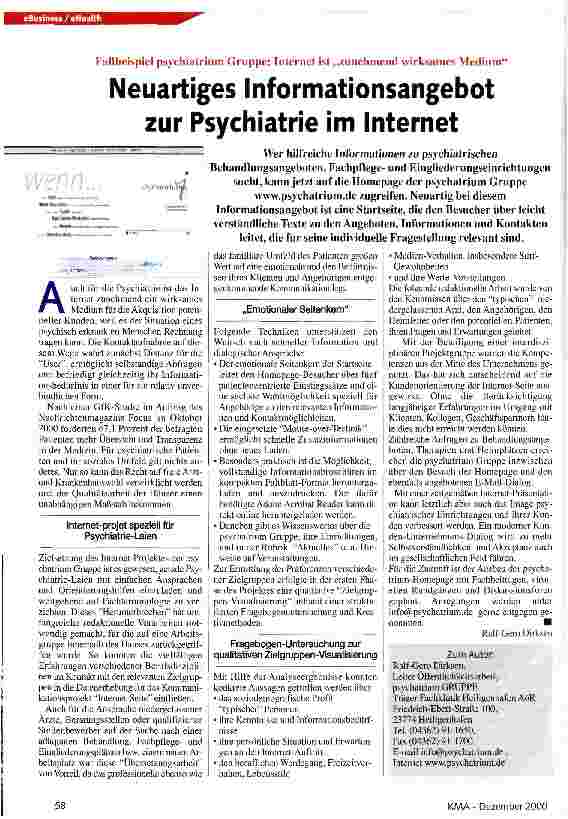 Vorschauseite 1: Neuartiges Informationsangebot zur Psychiatrie im Internet
