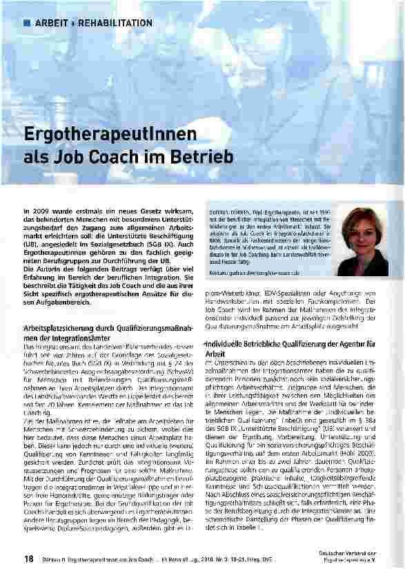 Vorschauseite 1: Ergotherapeutlnnen als Job Coach im Betrieb
