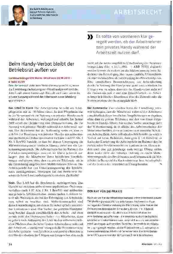 Vorschauseite 1: Beim Handy-Verbot bleibt der Betriebsrat außen vor
