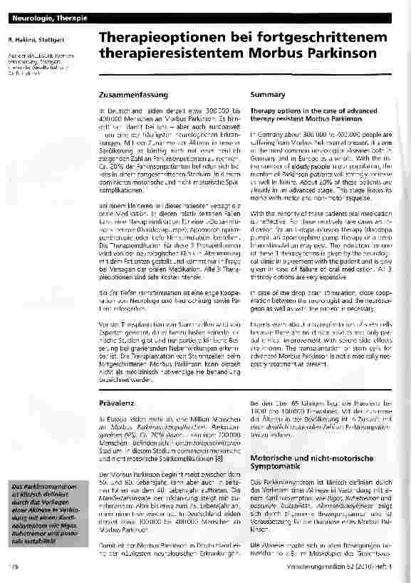 Vorschauseite 1: Therapieoptionen bei fortgeschrittenem therapieresistentem Morbus Parkinson