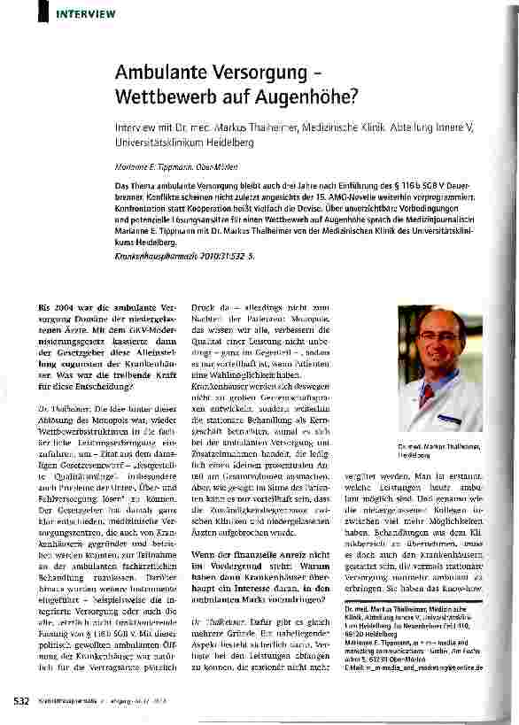 Vorschauseite 1: Ambulante Versorgung -Wettbewerb auf Augenhöhe?