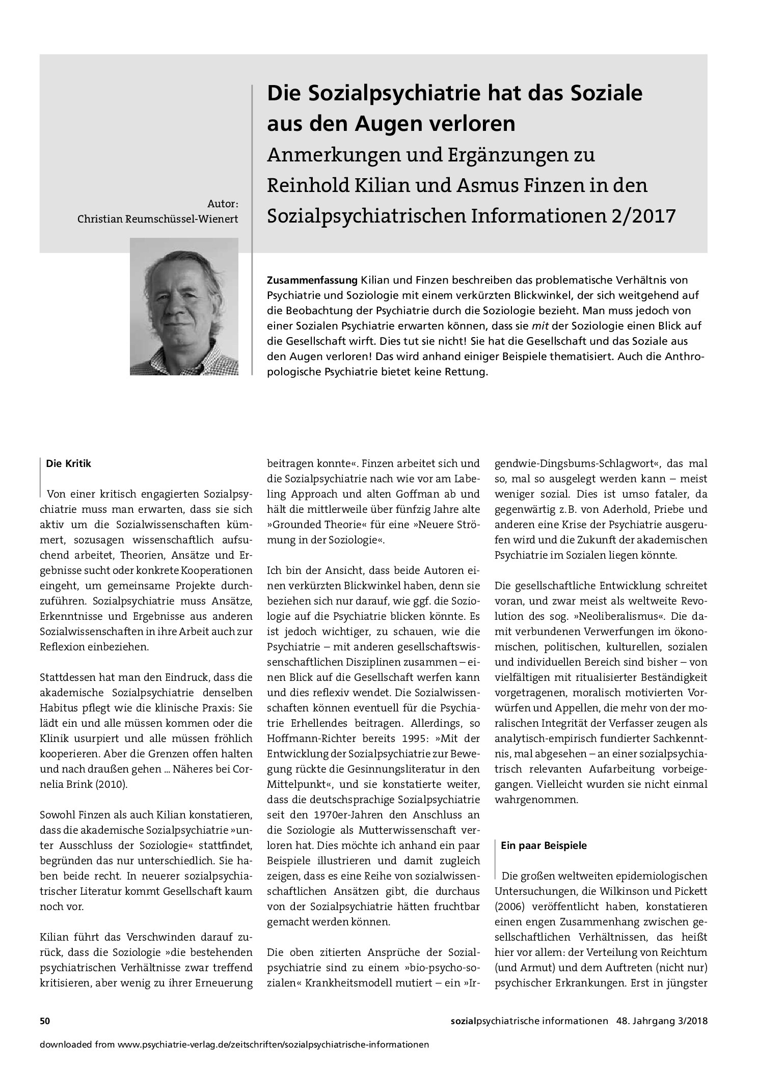 Vorschauseite 1: Die Sozialpsychiatrie hat das Soziale aus den Augen verloren
