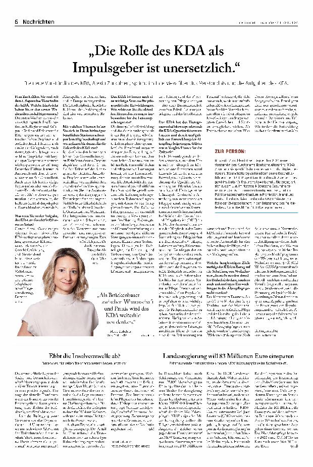 Vorschauseite 1: „Die Rolle des KDA als Impulsgeber ist unersetzlich.“