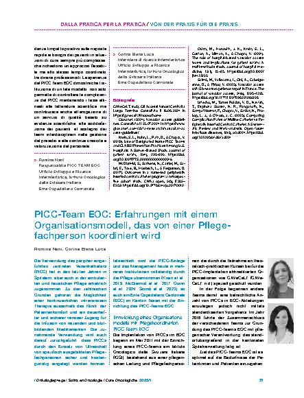 Vorschauseite 1: PICC-Team EOC: Erfahrungen mit einem Organisationsmodell, das von einer Pflegefachperson koordiniert wird
