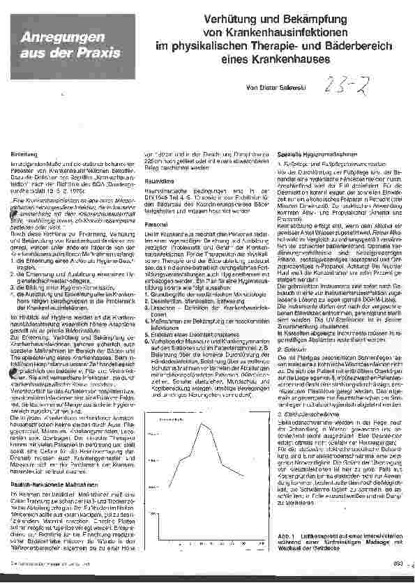 Vorschauseite 1: Verhütung und Bekämpfung von Krankenhausinfektionen im physikalischen Therapieund Bäderbereich eines Krankenhauses