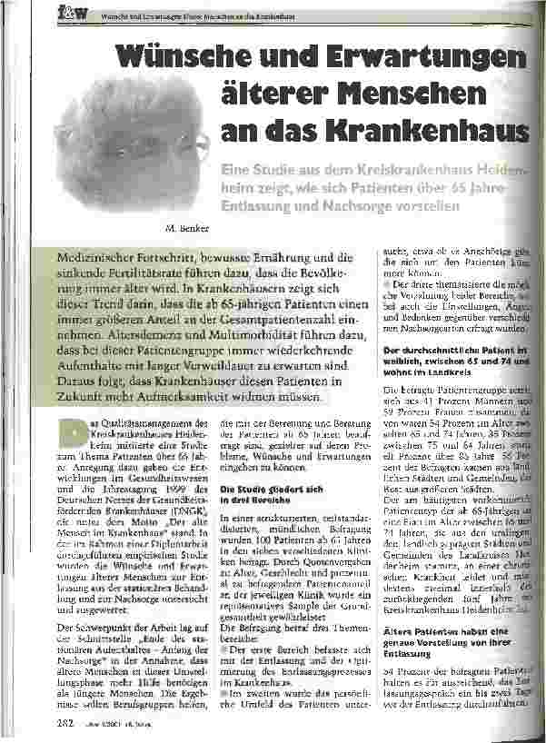 Vorschauseite 1: Wünsche und Erwartungen älterer Menschen an das Krankenhaus