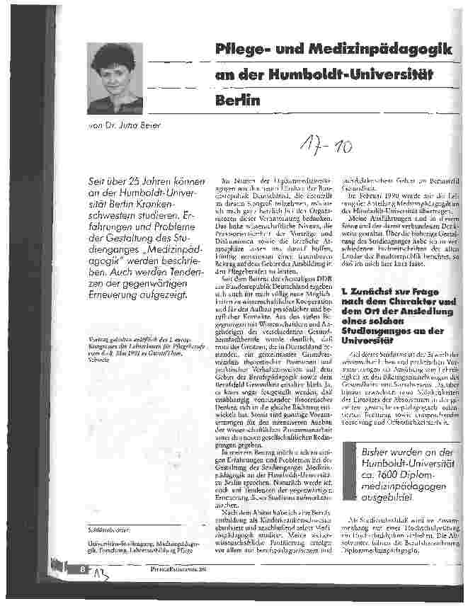 Vorschauseite 1: Pflegeund Medizinpädagogik an der Humboldt-Universität Berlin