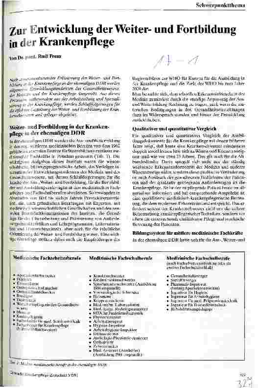 Vorschauseite 1: Zur Entwicklung der Weiterund Fortbildung in der Krankenpflege