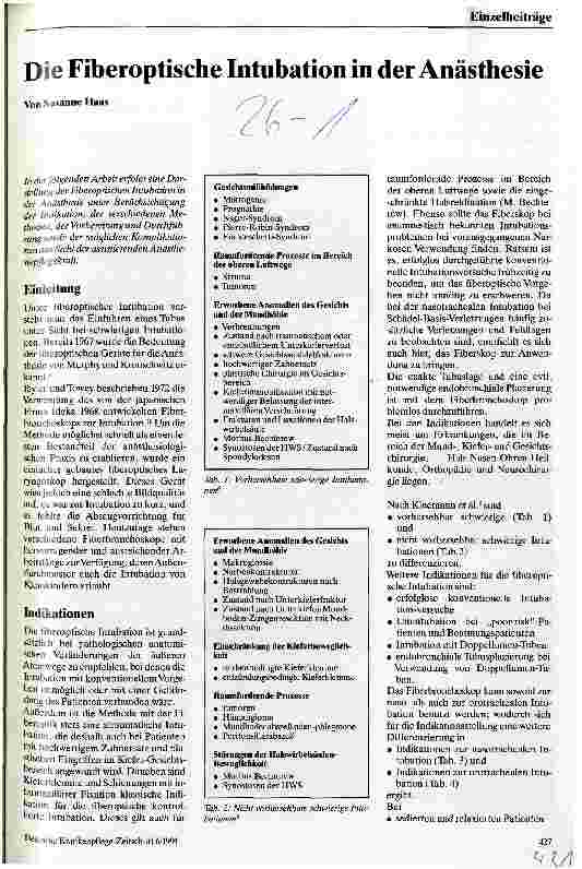 Vorschauseite 1: Die Fiberoptische Intubation in der Anästhesie