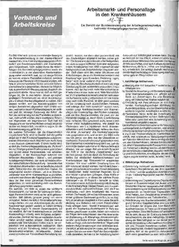 Vorschauseite 1: Arbeitsmarktund Personallage in den Krankenhäusern