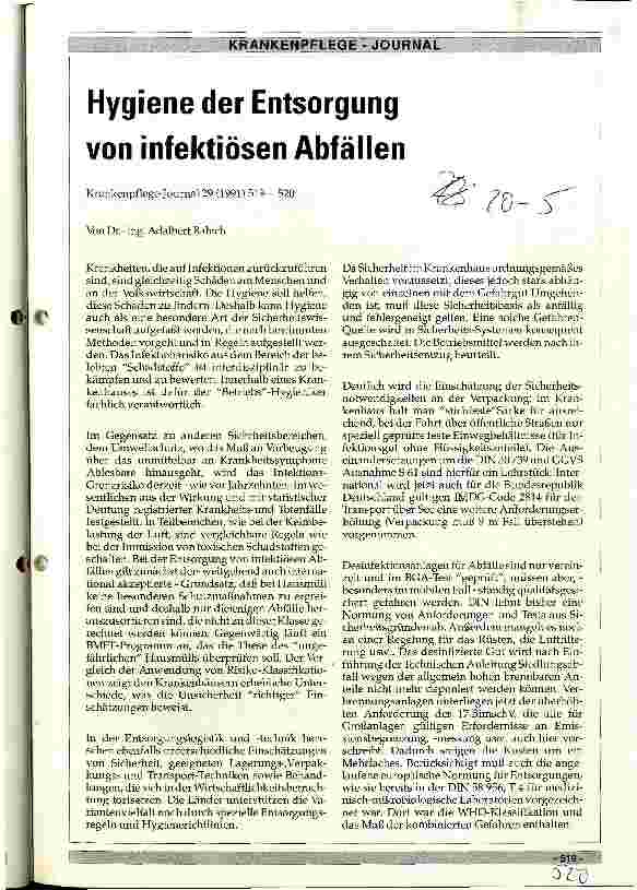 Vorschauseite 1: Hygiene der Entsorgung von infektiösen Abfällen