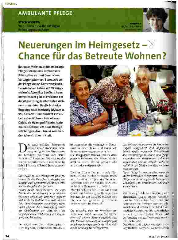 Vorschauseite 1: Neuerungen im Heimgesetz - Chance für das Betreute Wohnen?
