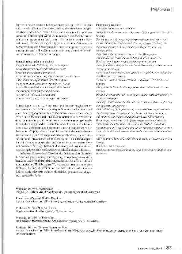 Vorschauseite 4: 60, Geburtstag von Professor Dr. med. Martin Exner Professor für Hygiene und Direktor des Instituts für Hygiene und Öffentliche Gesundheit am Universitätsklinikum Bonn
