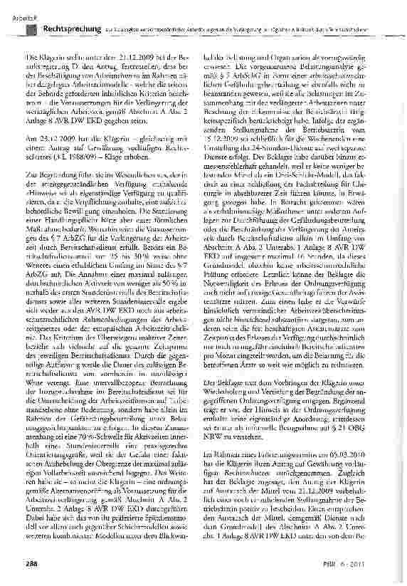 Vorschauseite 3: Zur Zulässigkeit aufsichtsbehördlicher Anforderungen an die Verlängerung der täglichen Arbeitszeit durch Bereitschaftsdienst