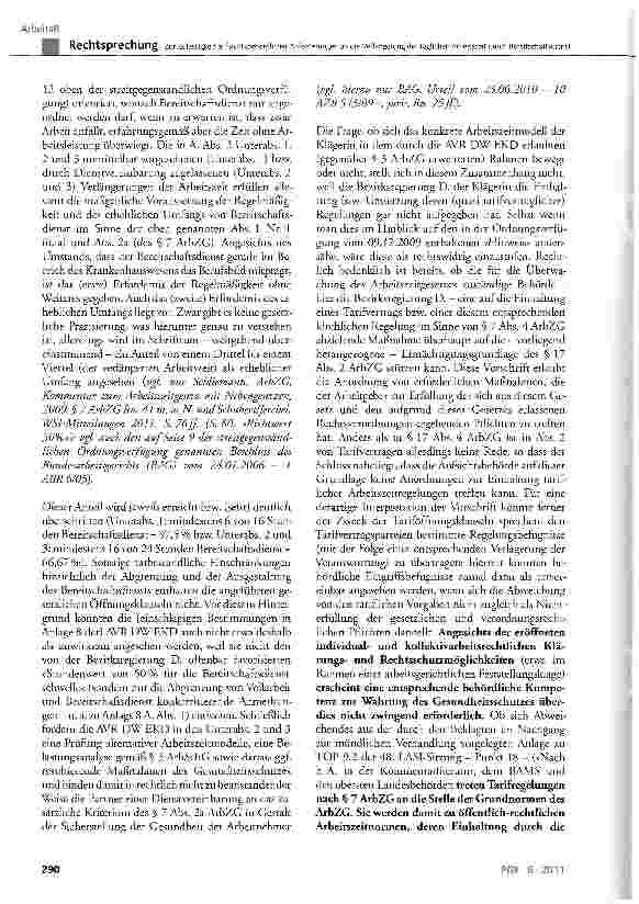 Vorschauseite 5: Zur Zulässigkeit aufsichtsbehördlicher Anforderungen an die Verlängerung der täglichen Arbeitszeit durch Bereitschaftsdienst