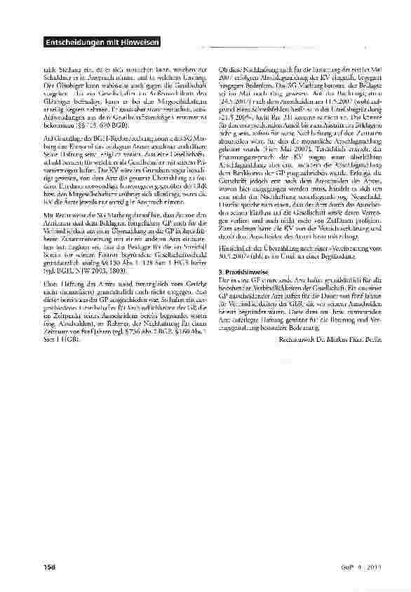Vorschauseite 2: Inanspruchnahme eines ausgeschiedenen Gesellschafters einer Gemeinschaftspraxis durch die KV wegen Erstattung von Überzahlungen
