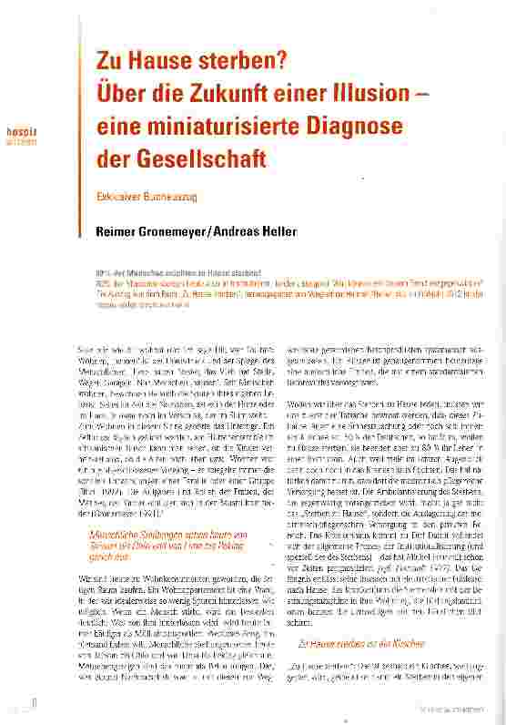 Vorschauseite 1: Zu Hause sterben? Über die Zukunft einer Illusion eine miniaturisierte Diagnose der Gesellschaft