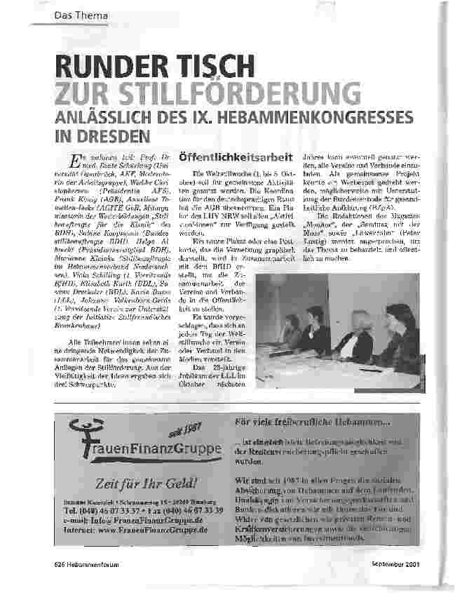 Vorschauseite 1: RUNDER TISCH ZUR STILLFÖRDERUNGANLASSLICH DES IX.. HEBAMMENKONGRESSES IN DRESDEN