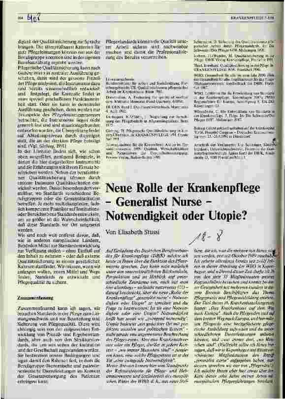 Vorschauseite 1: Neue Rolle der Krankenpflege - Generalist Nurse - Notwendigkeit oder Utopie?