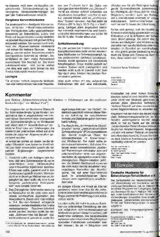 Vorschauseite 3: Schmerzbekämpfung bei Kindern - Erfahrungen aus der englischen Kinderchirurgie