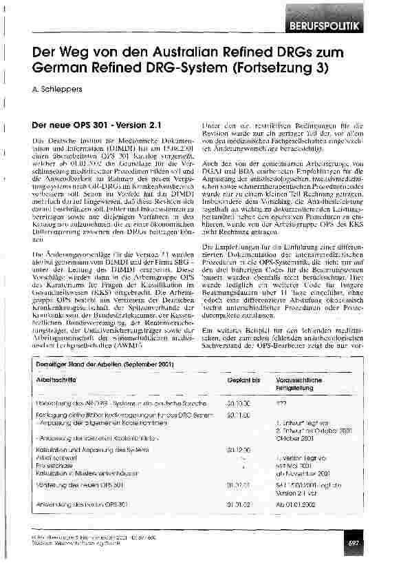 Vorschauseite 1: Der Weg von den Australian Refined DRGs zum German Refined DRG-System (Fortsetzung 3)