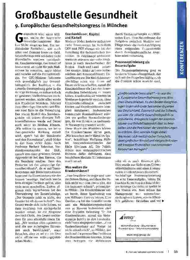 Vorschauseite 1: Großbaustelle Gesundheit9. Europäischer Gesundheitskongress in München
