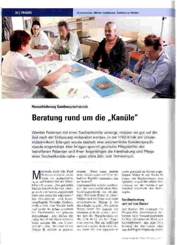 Vorschauseite 1: Herausforderung KanülensprechstundeBeratung rund um die „Kanüle
