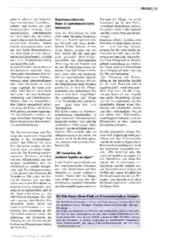 Vorschauseite 2: Herausforderung KanülensprechstundeBeratung rund um die „Kanüle