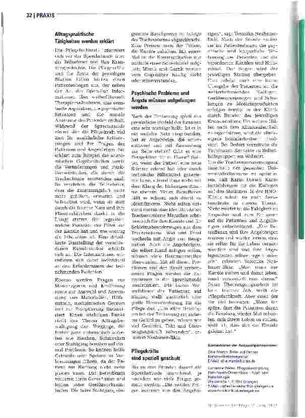 Vorschauseite 3: Herausforderung KanülensprechstundeBeratung rund um die „Kanüle