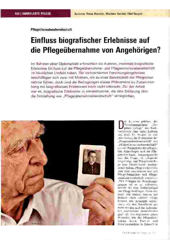 Vorschauseite 1: Einfluss biografischer Erlebnisse auf die Pflegeübernahme von Angehörigen?