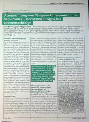 Vorschauseite 2: Anerkennung von Pflegewohnheimen in der Steiermark-Rechtswirkungen bei Rechtsnachfolge