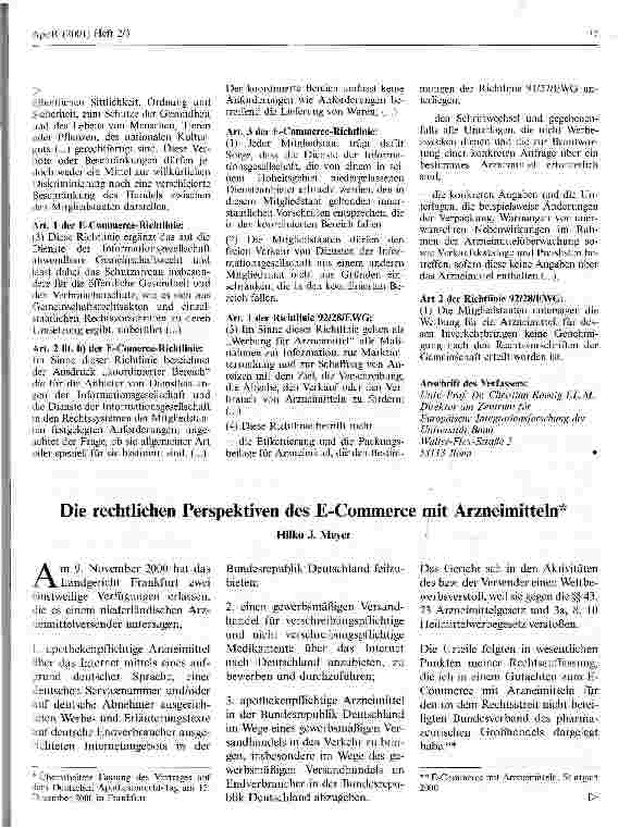 Vorschauseite 1: Die rechtlichen Perspektiven des E-Commerce mit Arzneimitteln