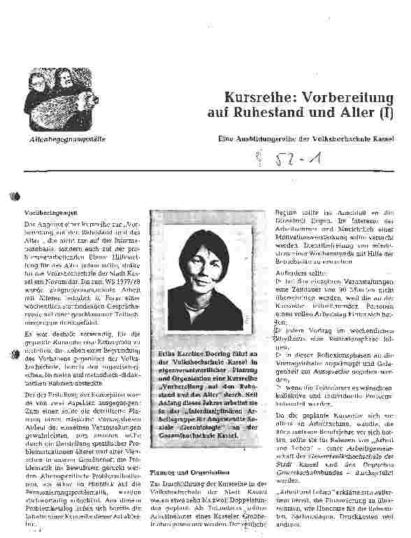 Vorschauseite 1: Kursreihe: Vorbereitung auf Ruhestand und Alter (I)