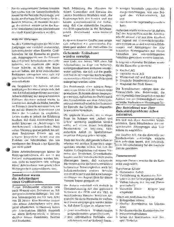 Vorschauseite 2: Kursreihe: Vorbereitung auf Ruhestand und Alter (I)