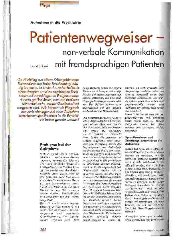 Vorschauseite 1: Patientenwegweiser - non-verbale Kommunikation mit fremdsprachigen Patienten Aufnahme in die Psychiatrie