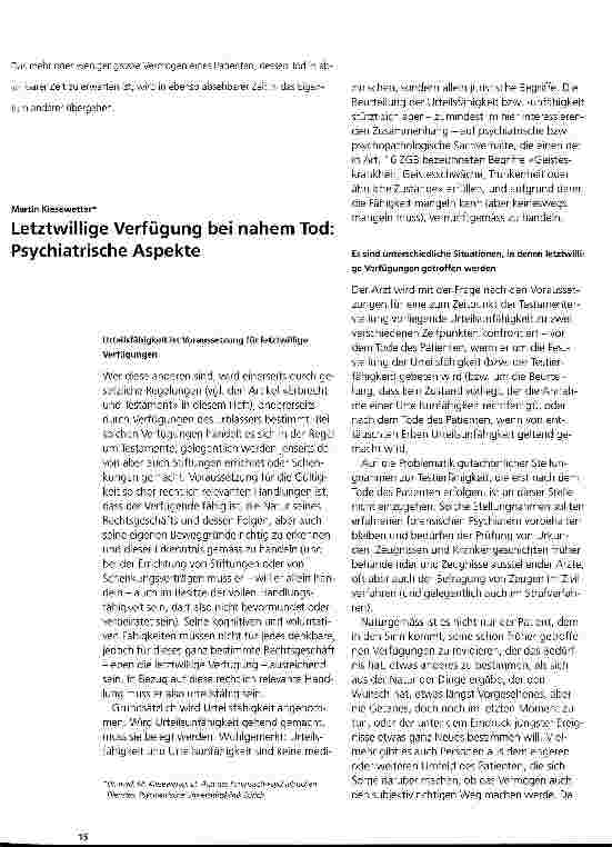 Vorschauseite 1: Letztwillige Verfügung bei nahem Tod: Psychiatrische Aspekte