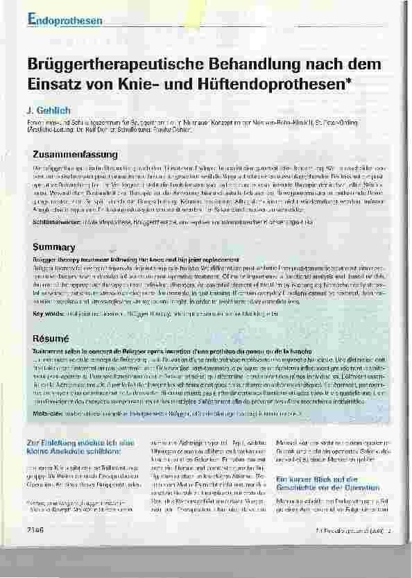 Vorschauseite 1: Brüggertherapeutische Behandlung nach dem Einsatz von Knieund Hüftendoprothesen