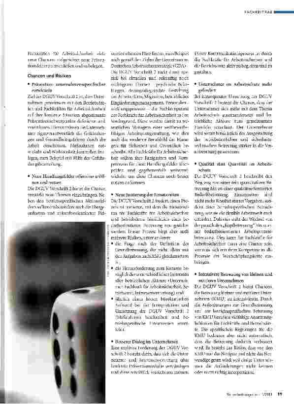 Vorschauseite 2: Chancen, Risiken und EmpfehlungenPositionspapier des VDSI zur Einführung derDGUV Vorschrift 2